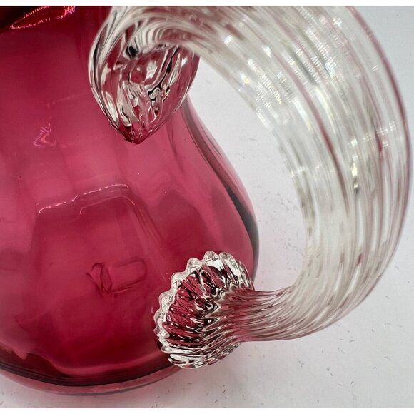 Vtg Cranberry Glass Pitcher Hand Blown No Chips - Picture 4 of 5